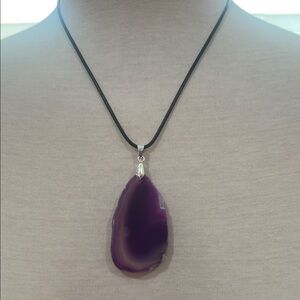 Dragon Vein Agate Slice Pendant Necklace on Black Cord
